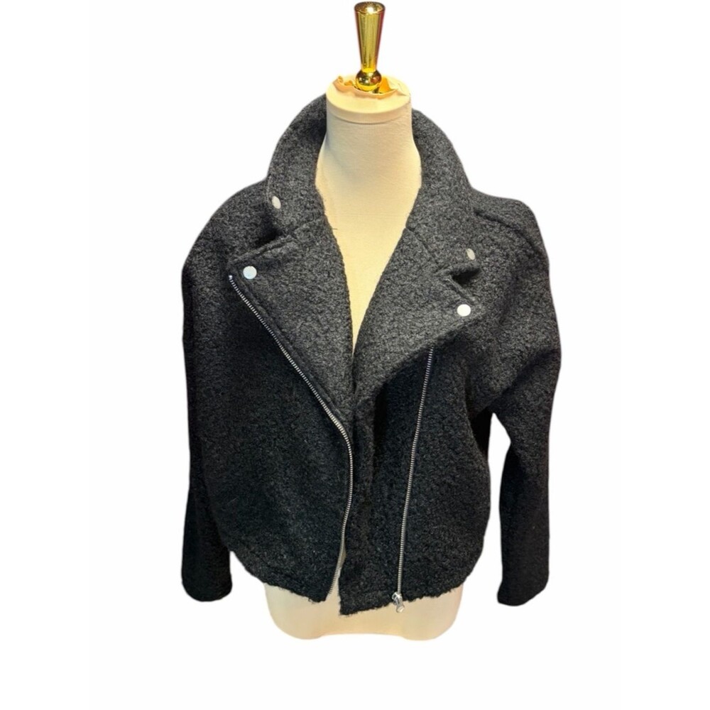 No Boundaries Black Bouclé Moto Jacket Asymmetrical Zip Size M